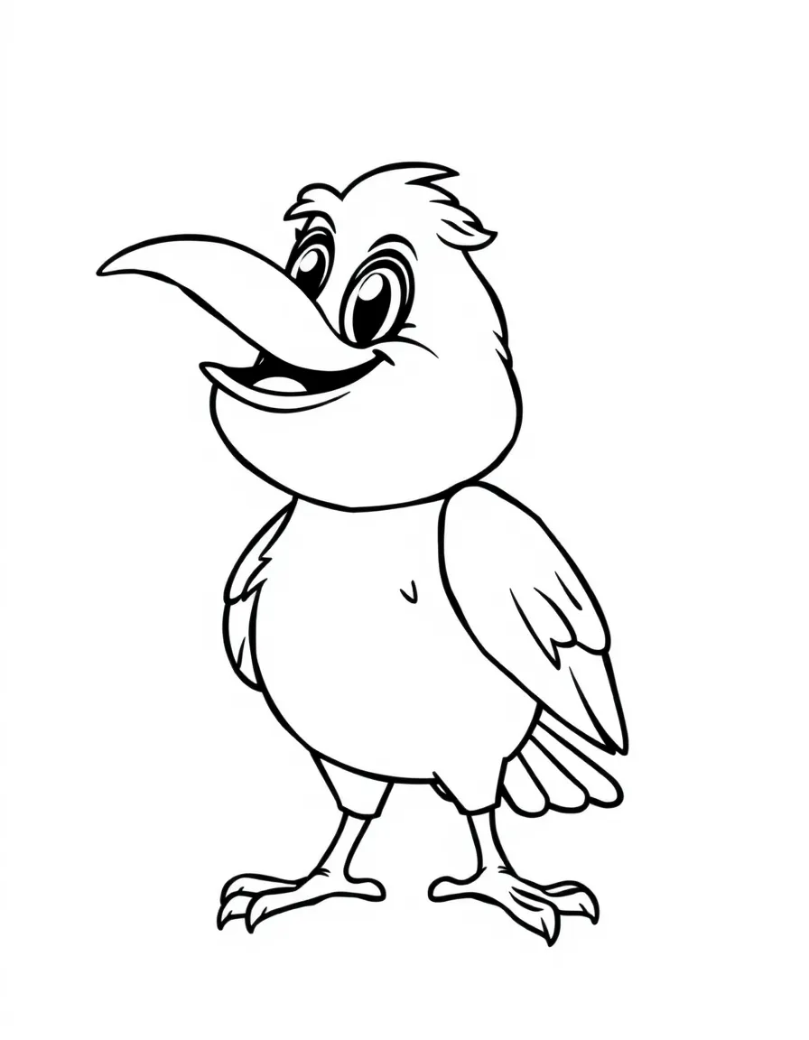 Cheerful cartoon crow coloring page