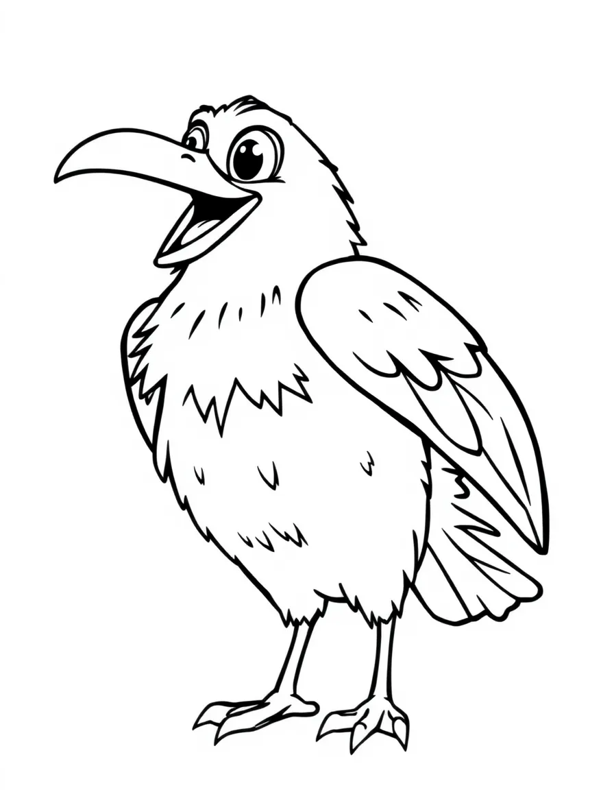 Cheerful cartoon raven coloring page