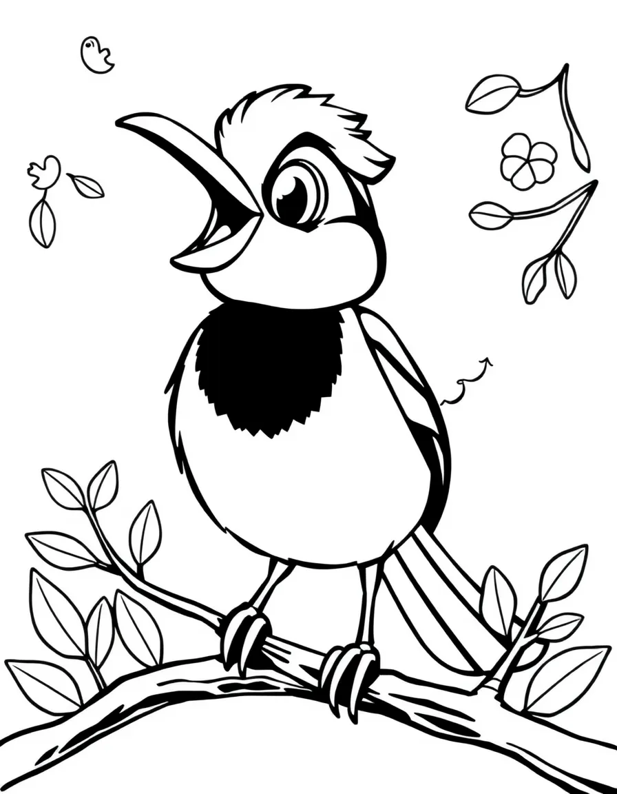 Cheerful cartoon magpie coloring page