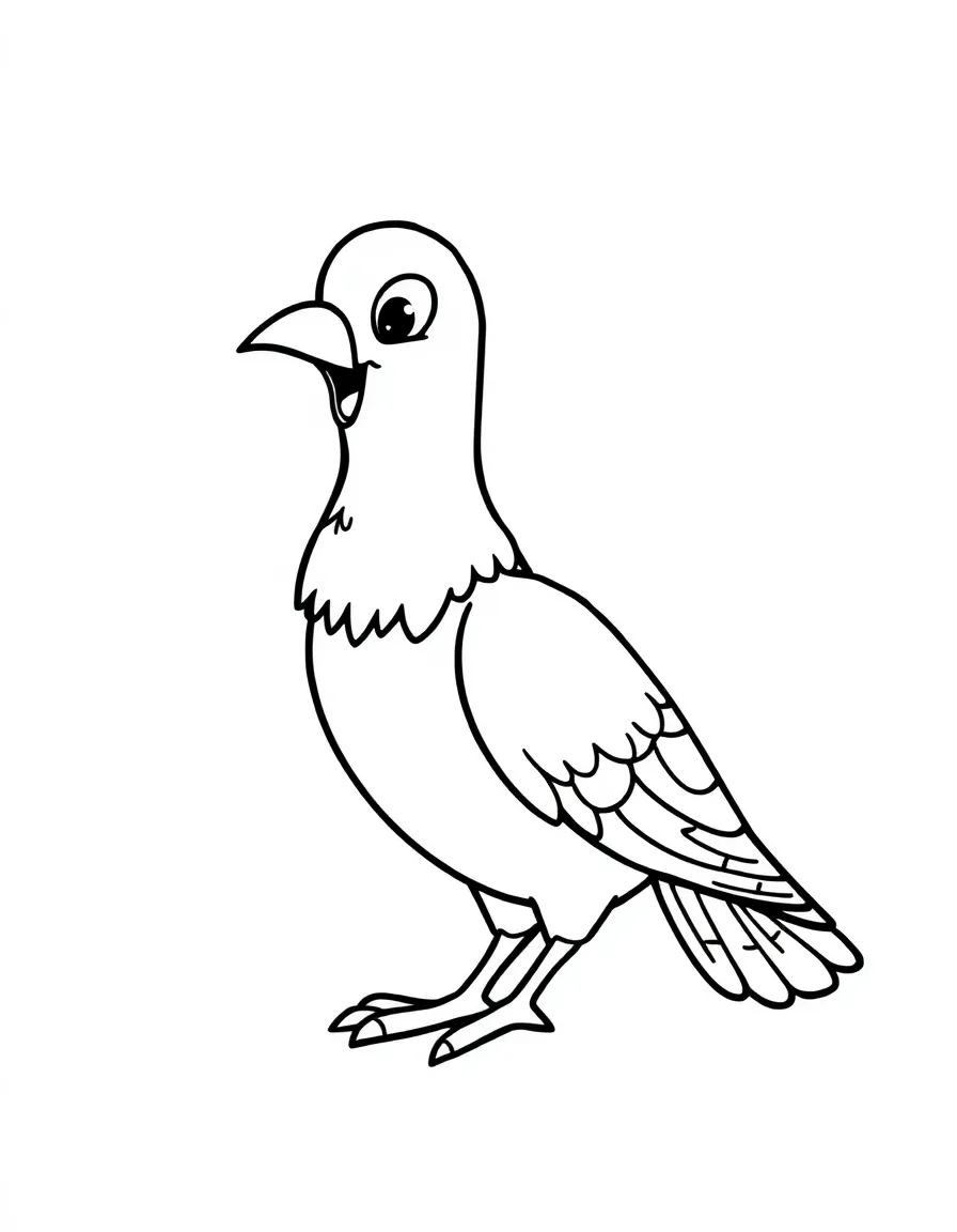 Cheerful cartoon pigeon coloring page