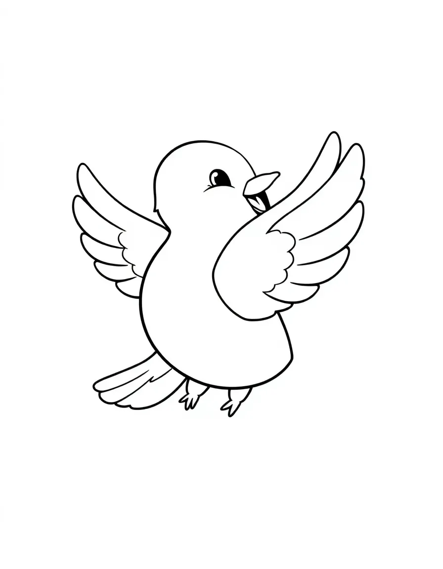 Cheerful cartoon dove coloring page