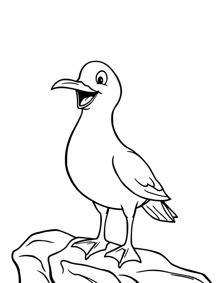 Cheerful cartoon seagull coloring page