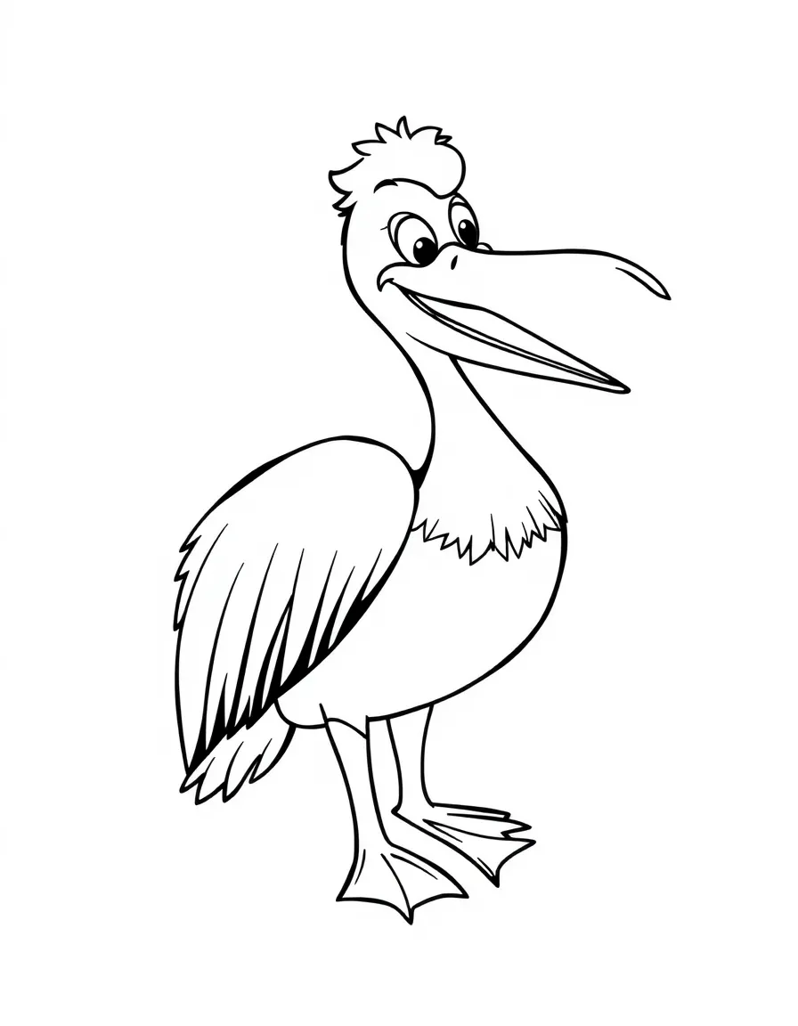Cheerful cartoon pelican coloring page