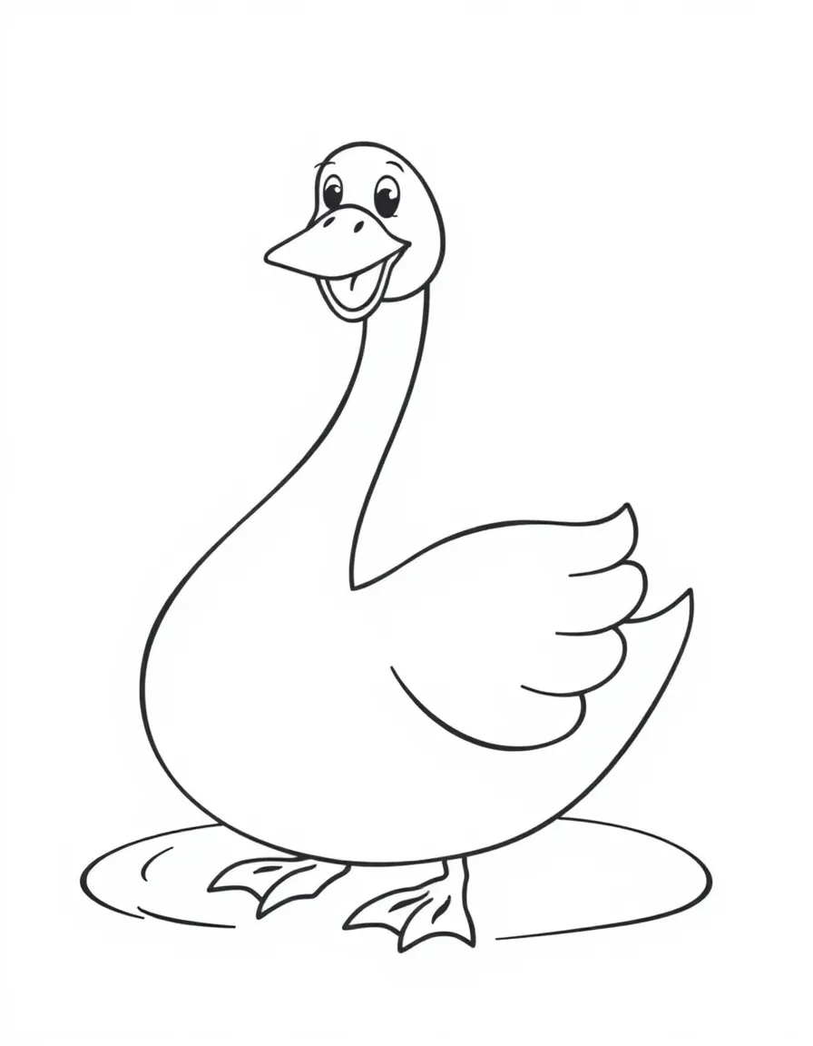 Cheerful cartoon swan coloring page