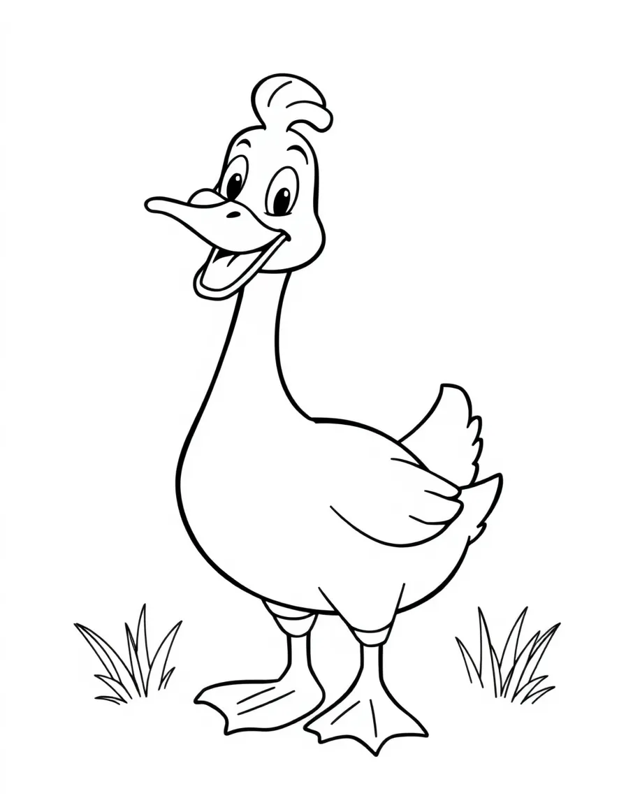 Cheerful cartoon goose coloring page