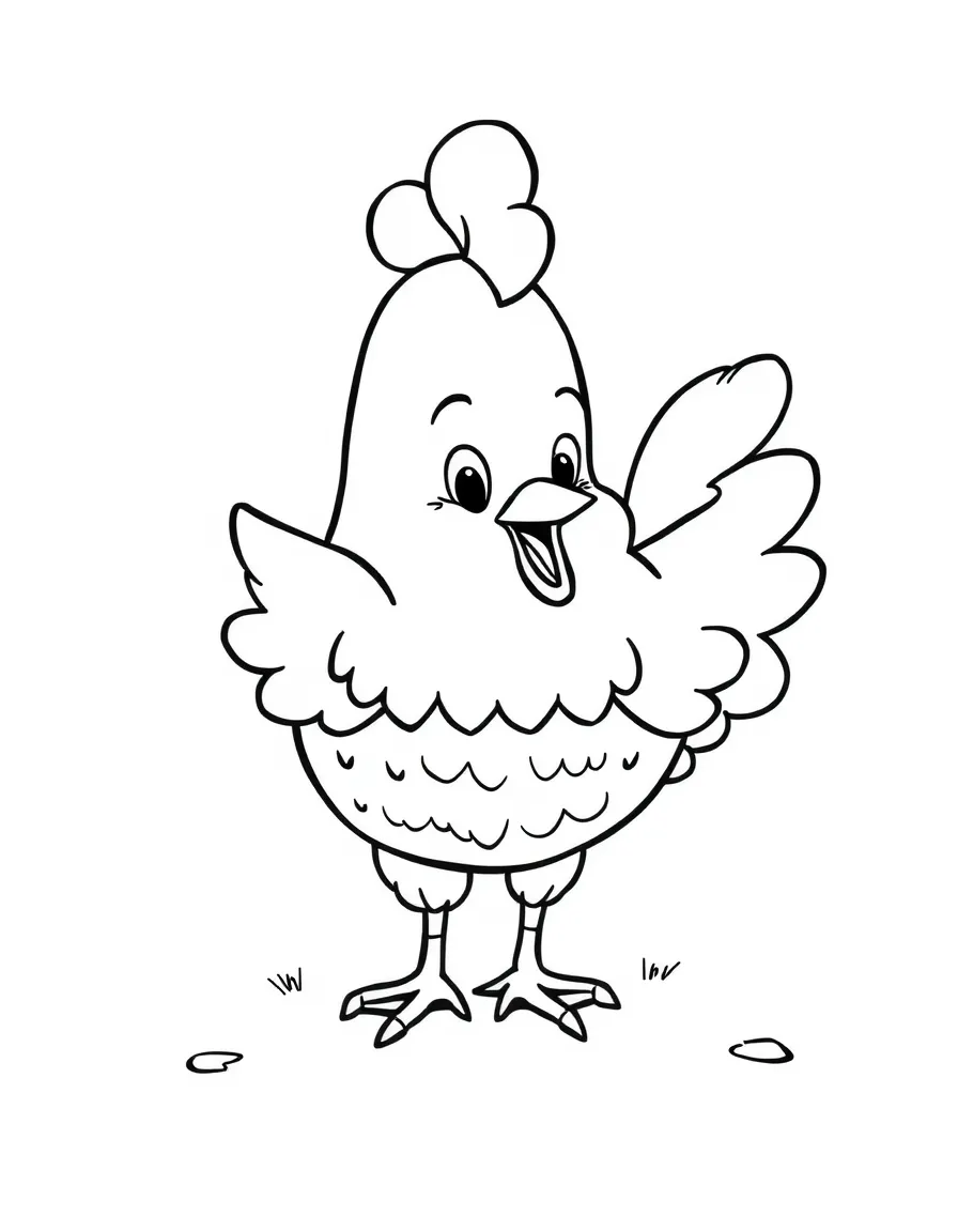 Cheerful cartoon chicken coloring page