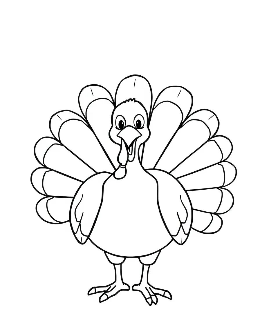 Cheerful cartoon turkey coloring page