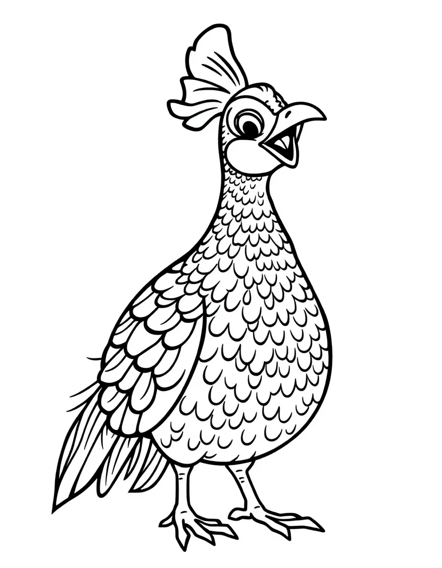 Cheerful cartoon pheasant coloring page