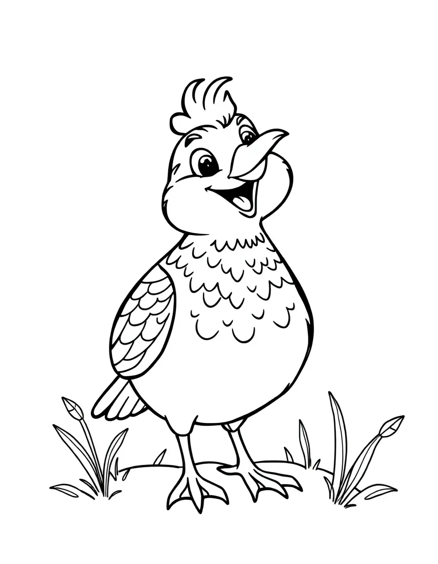 Cheerful cartoon quail coloring page