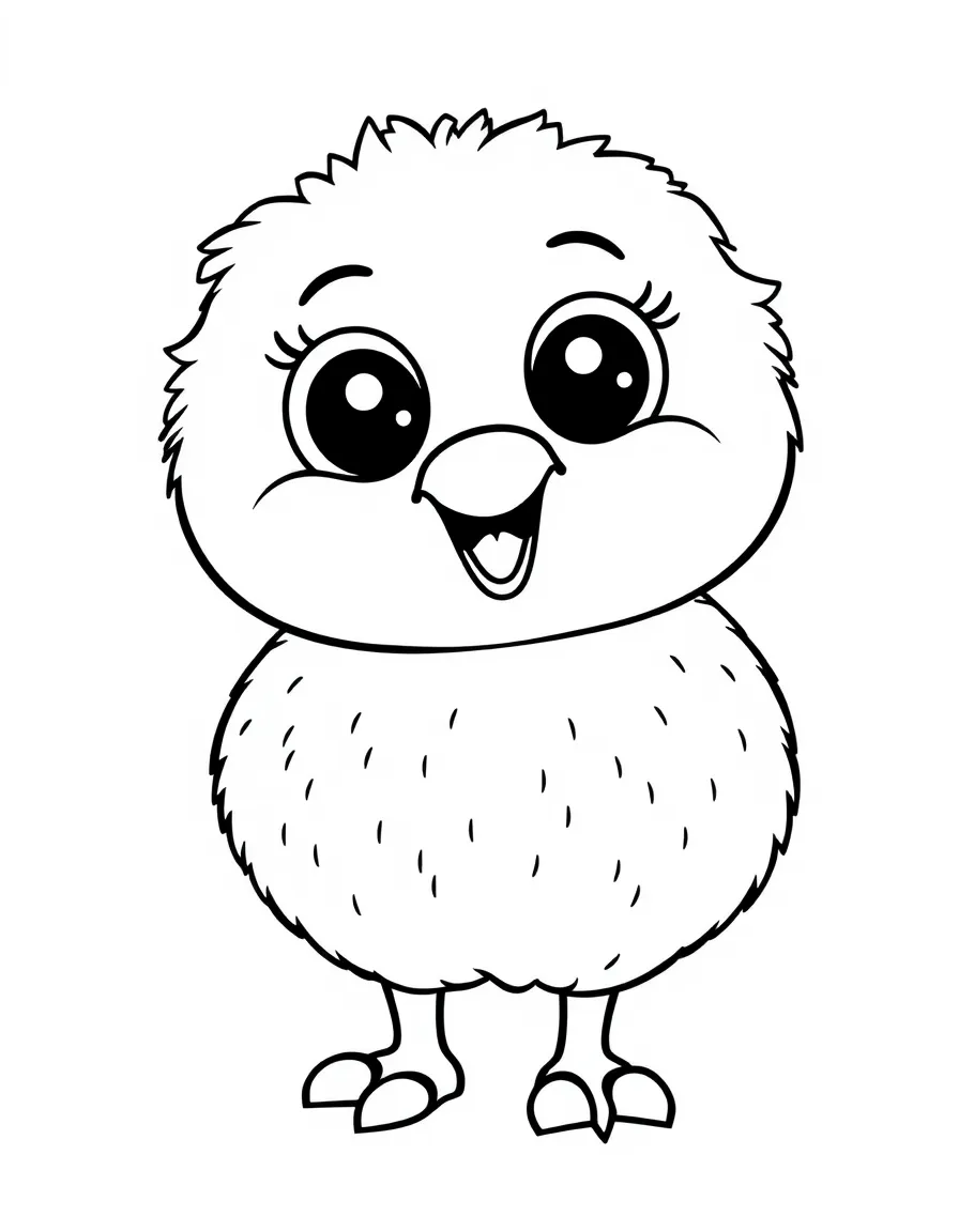 Cheerful cartoon kiwi coloring page