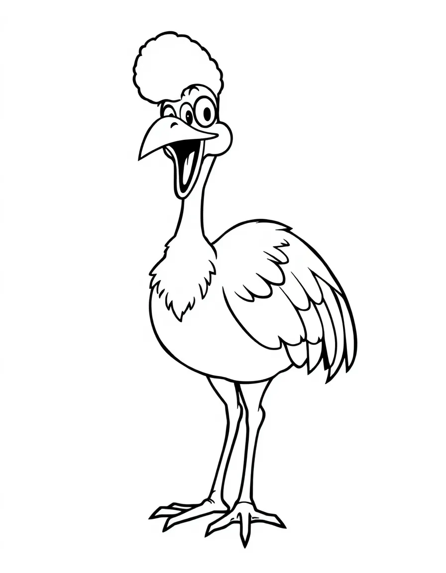 Cheerful cartoon cassowary coloring page