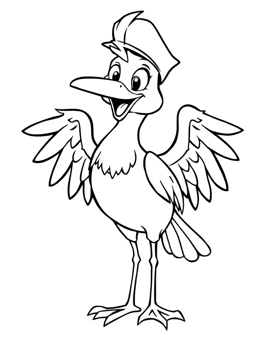 Cheerful cartoon secretary bird coloring page