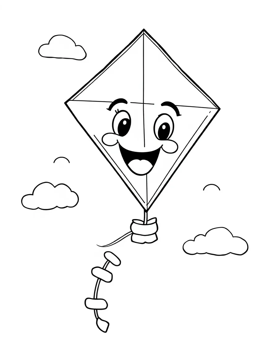 Cheerful cartoon kite coloring page