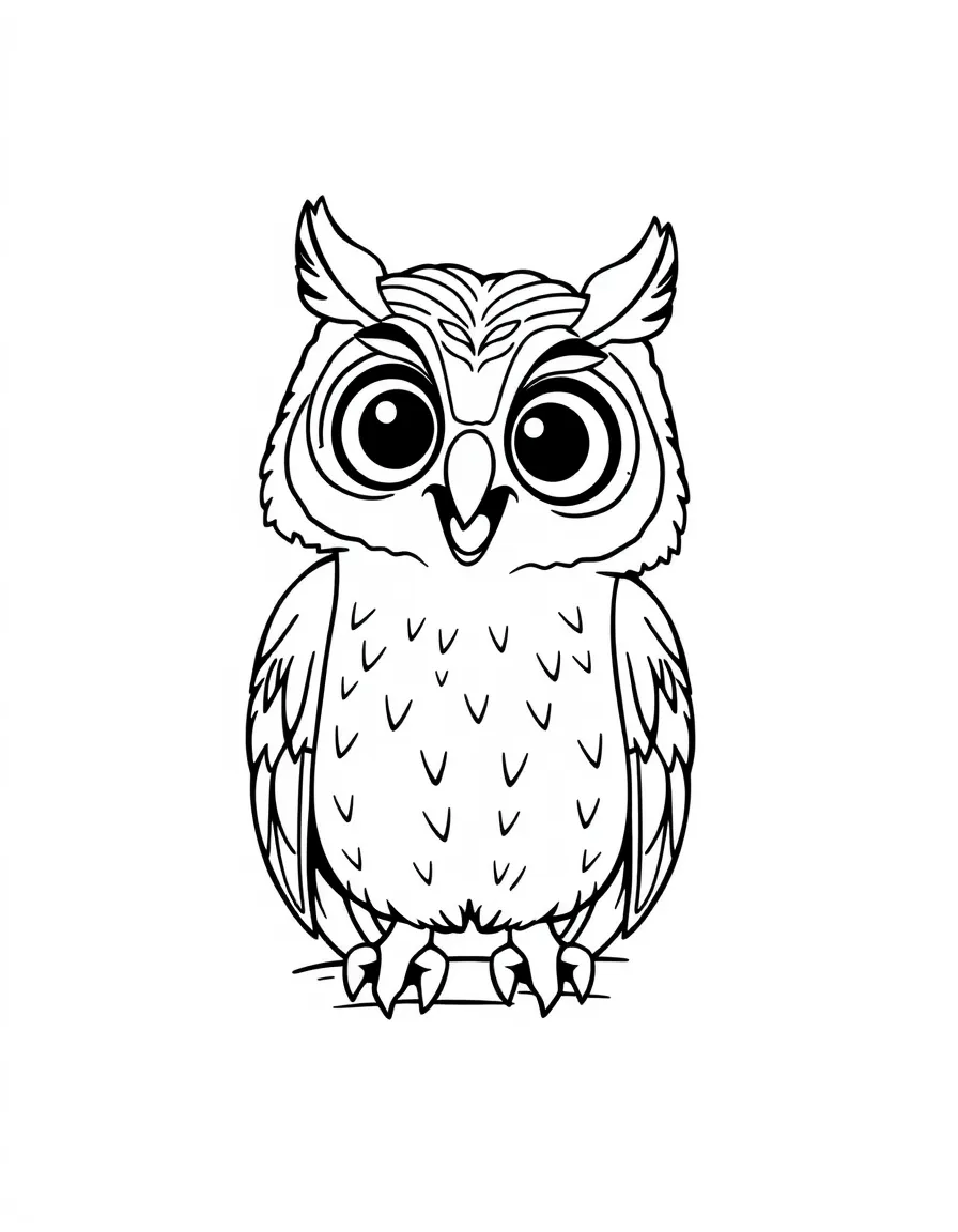 Cheerful cartoon screech owl coloring page