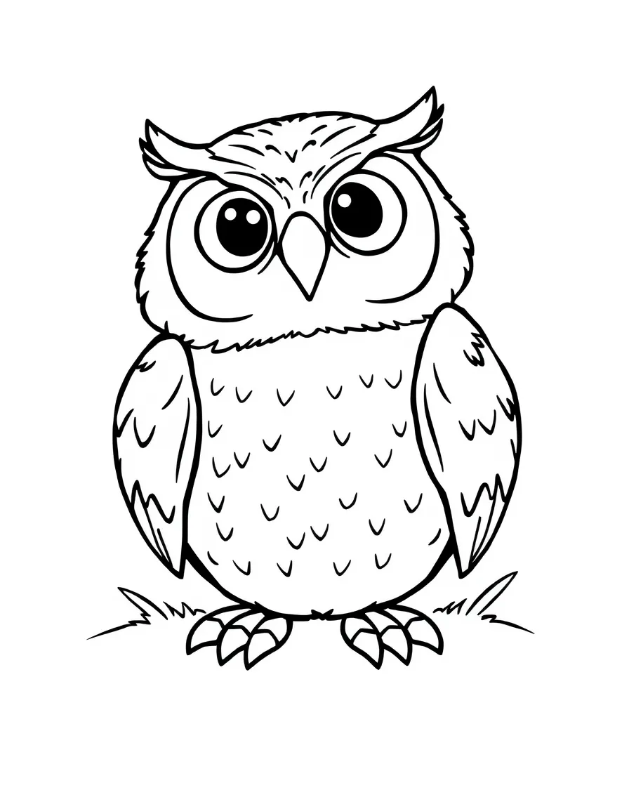 Cheerful cartoon burrowing owl coloring page