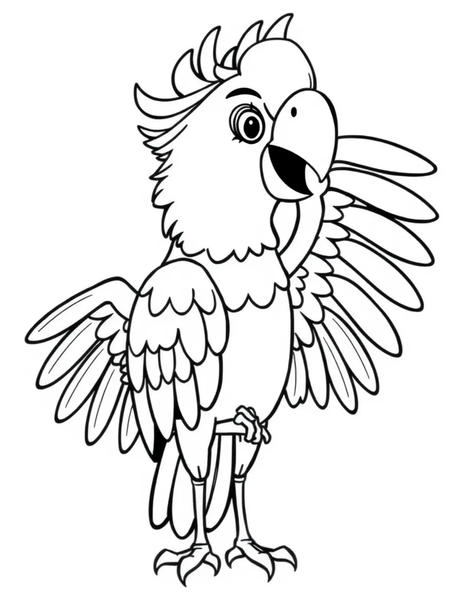 Cheerful cartoon cockatoo coloring page
