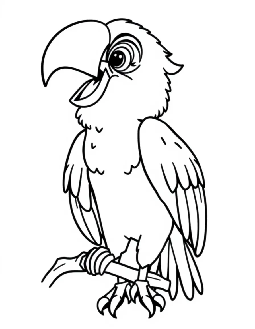 Cheerful cartoon macaw coloring page
