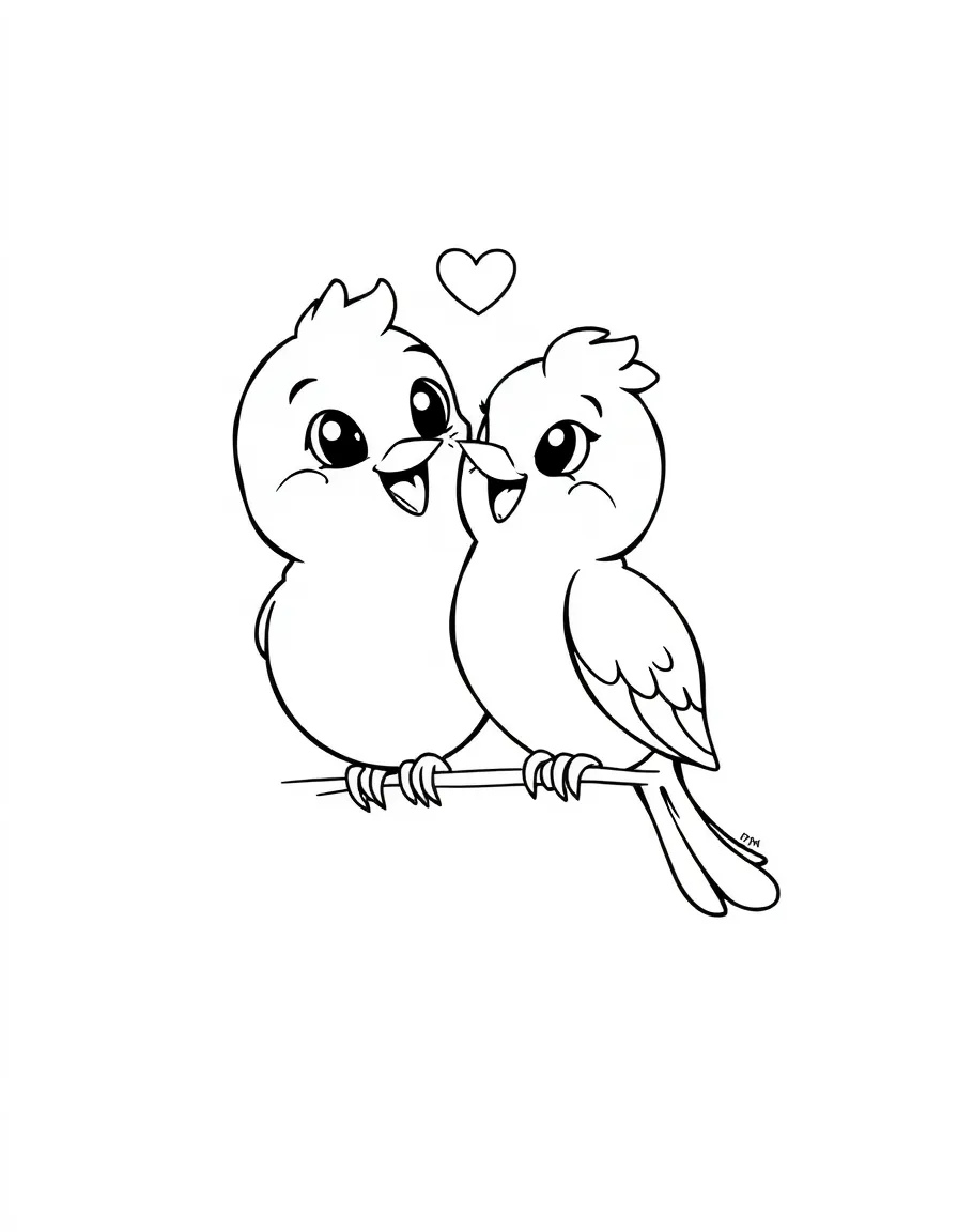 Cheerful cartoon lovebird coloring page