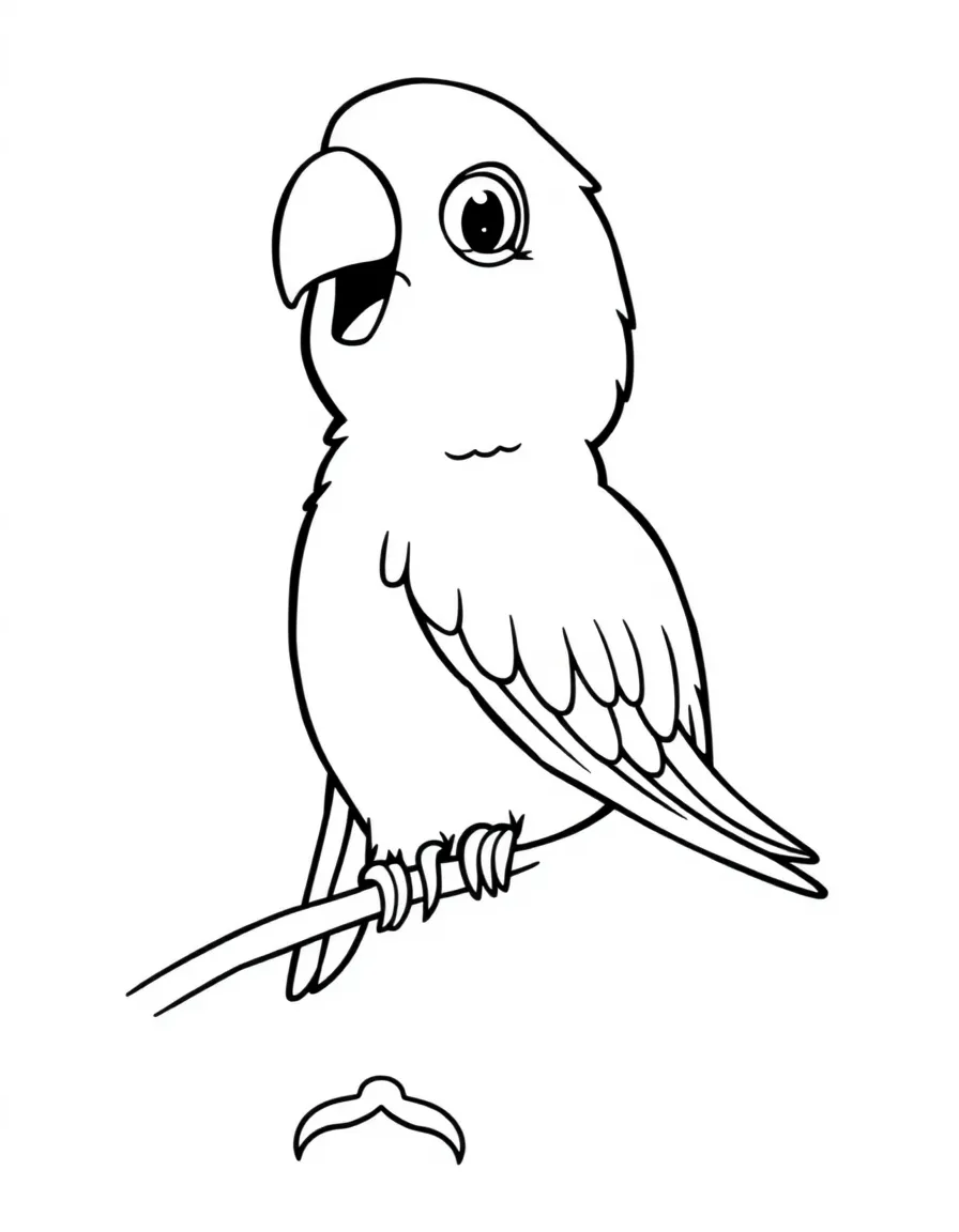 Cheerful cartoon parakeet coloring page