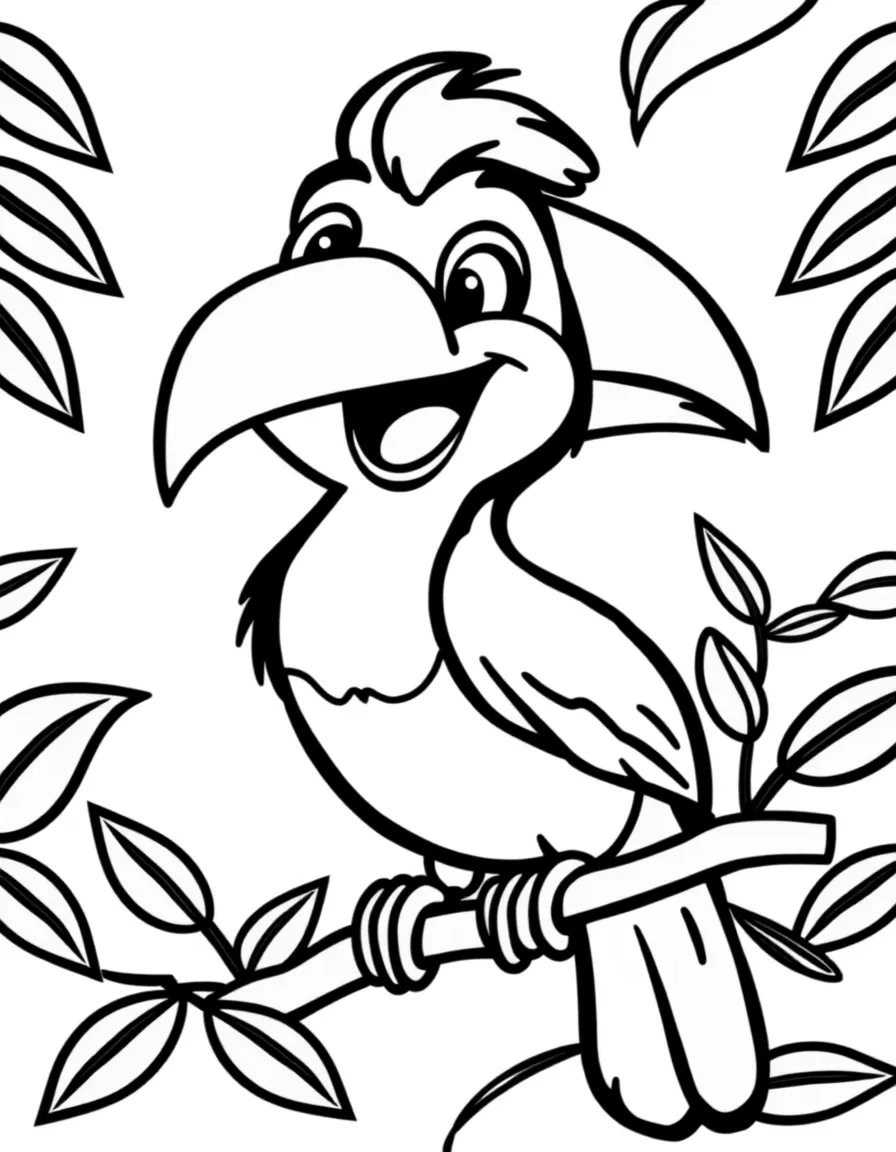 Cheerful cartoon toucan coloring page
