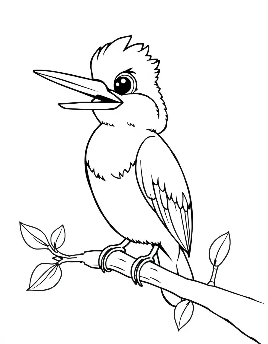 Cheerful cartoon kingfisher coloring page