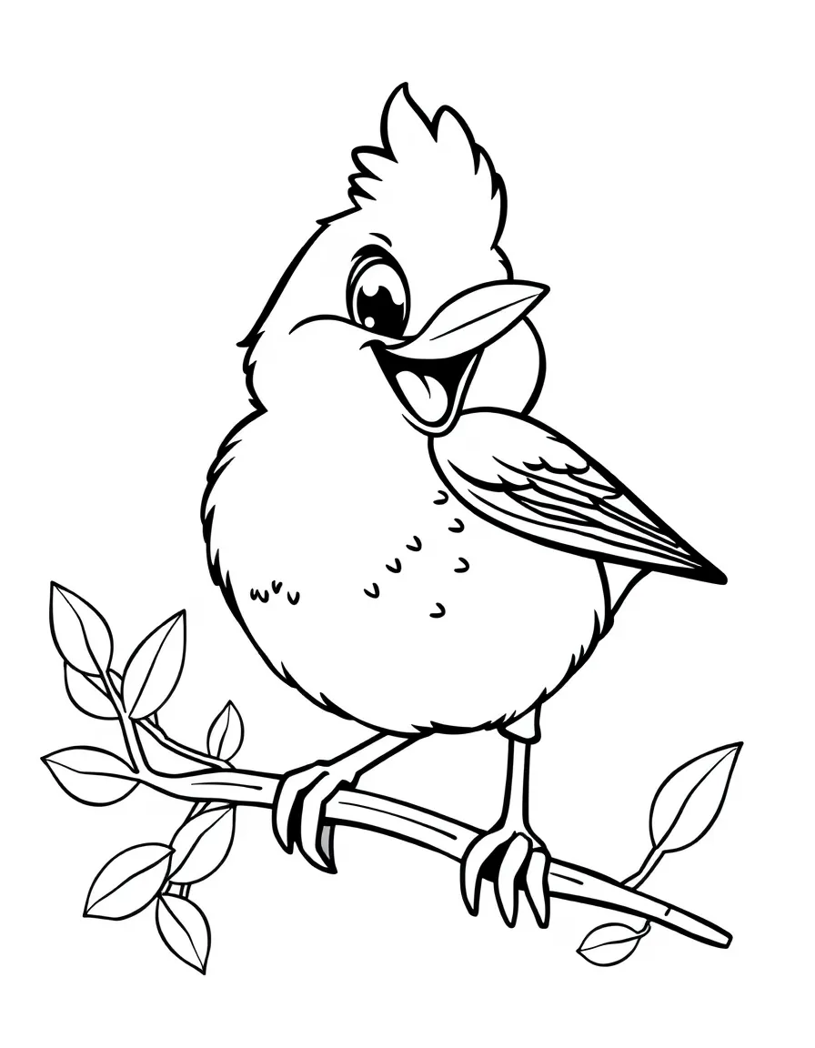 Cheerful cartoon mockingbird coloring page