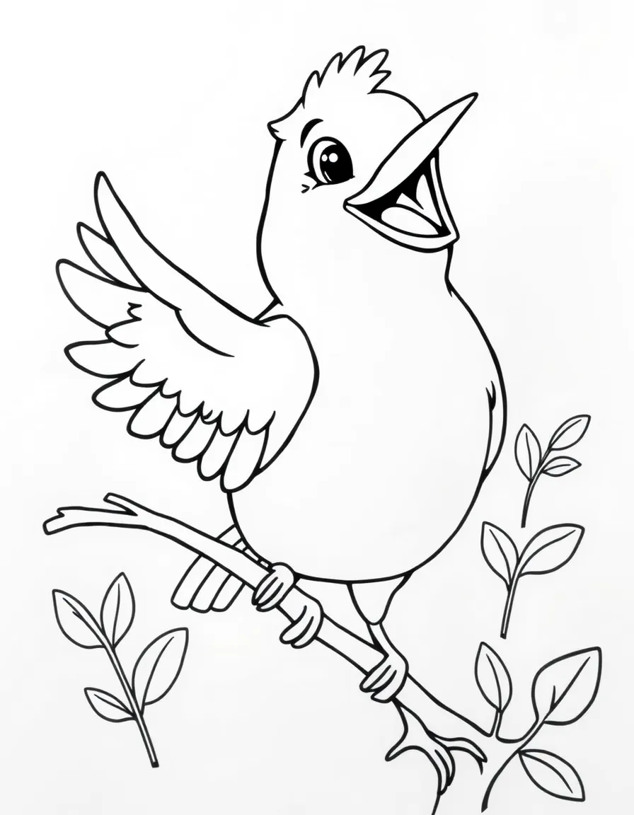 Cheerful cartoon blackbird coloring page