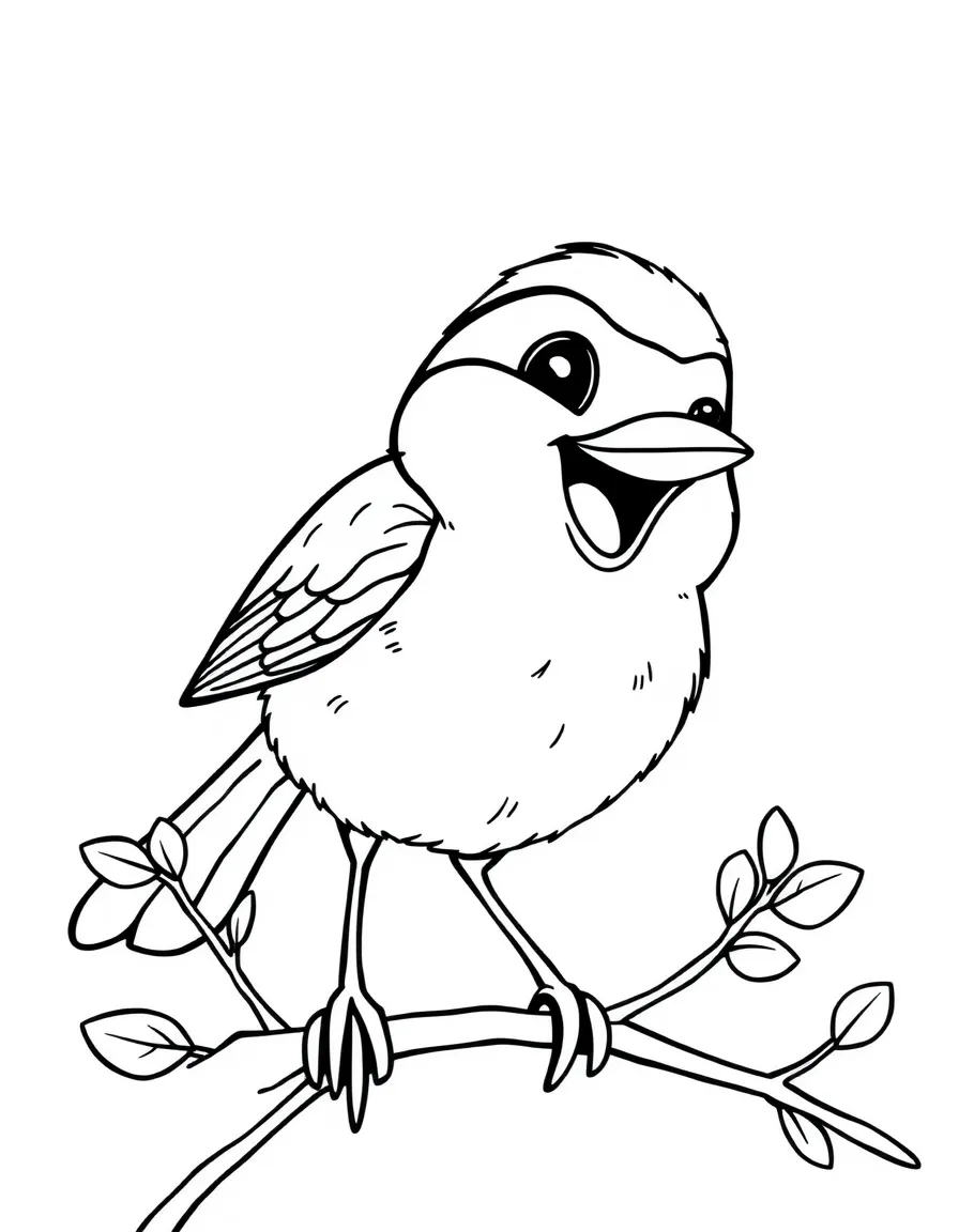 Cheerful cartoon chickadee coloring page