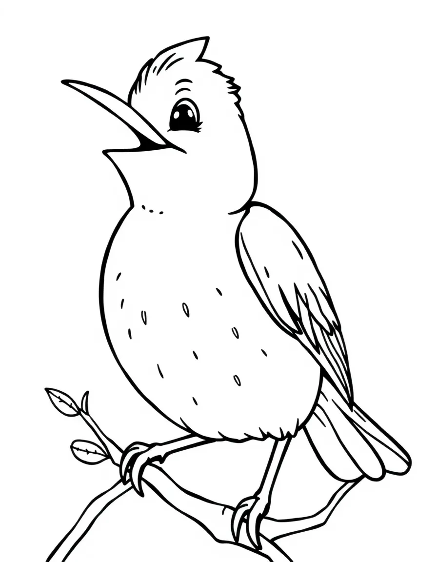 Cheerful cartoon starling coloring page
