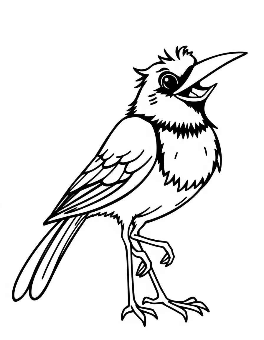 Cheerful cartoon grackle coloring page