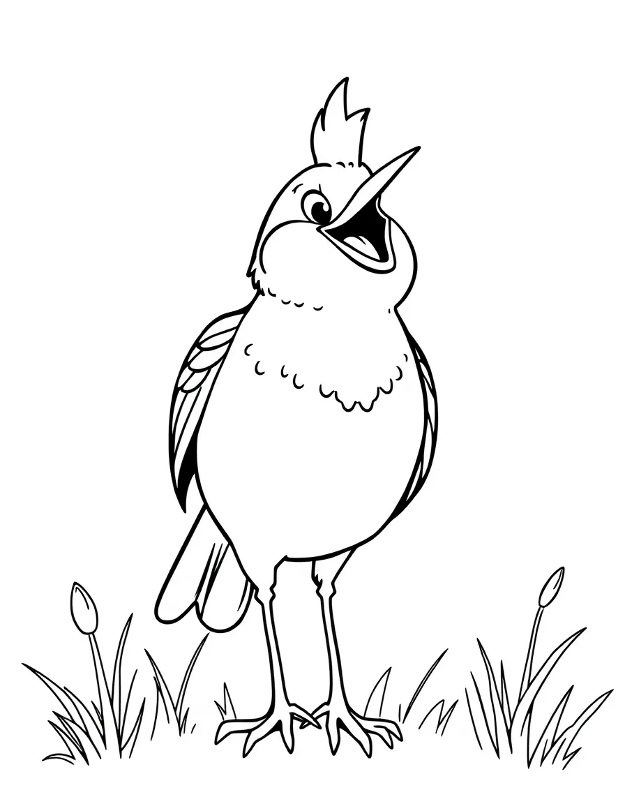 Cheerful cartoon meadowlark coloring page