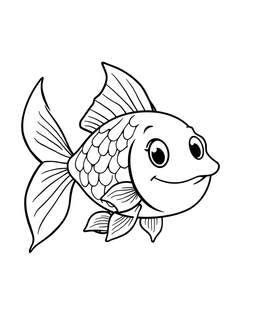 Cheerful cartoon goldfish coloring page