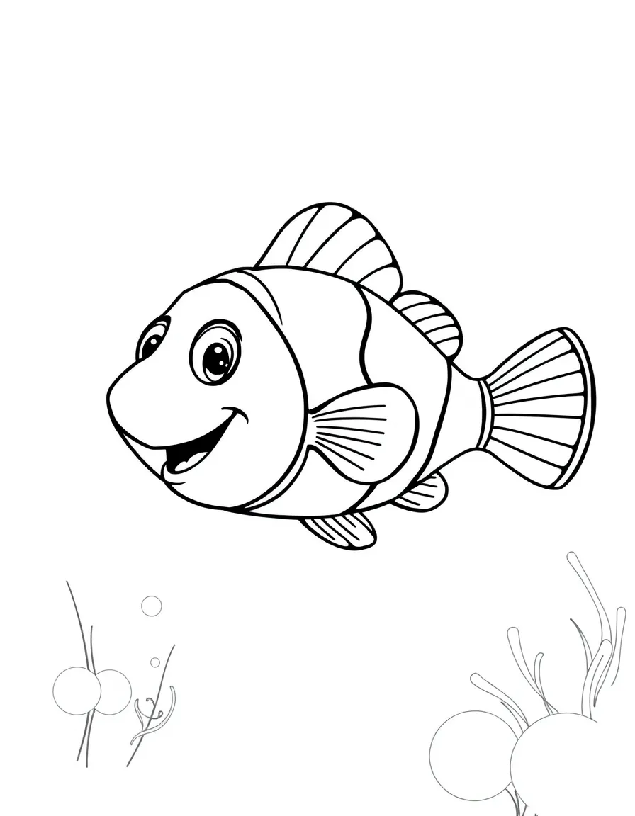 Cheerful cartoon clownfish coloring page