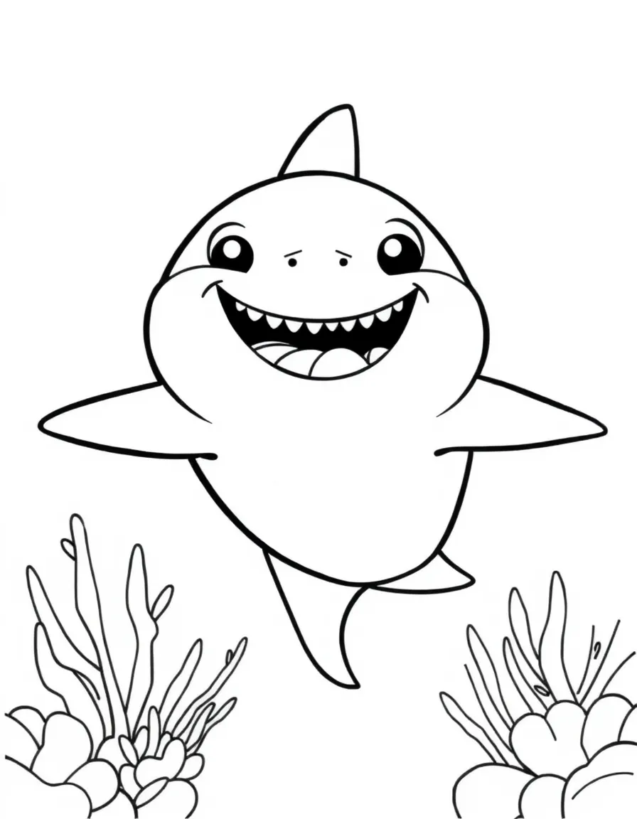 Cheerful cartoon shark coloring page