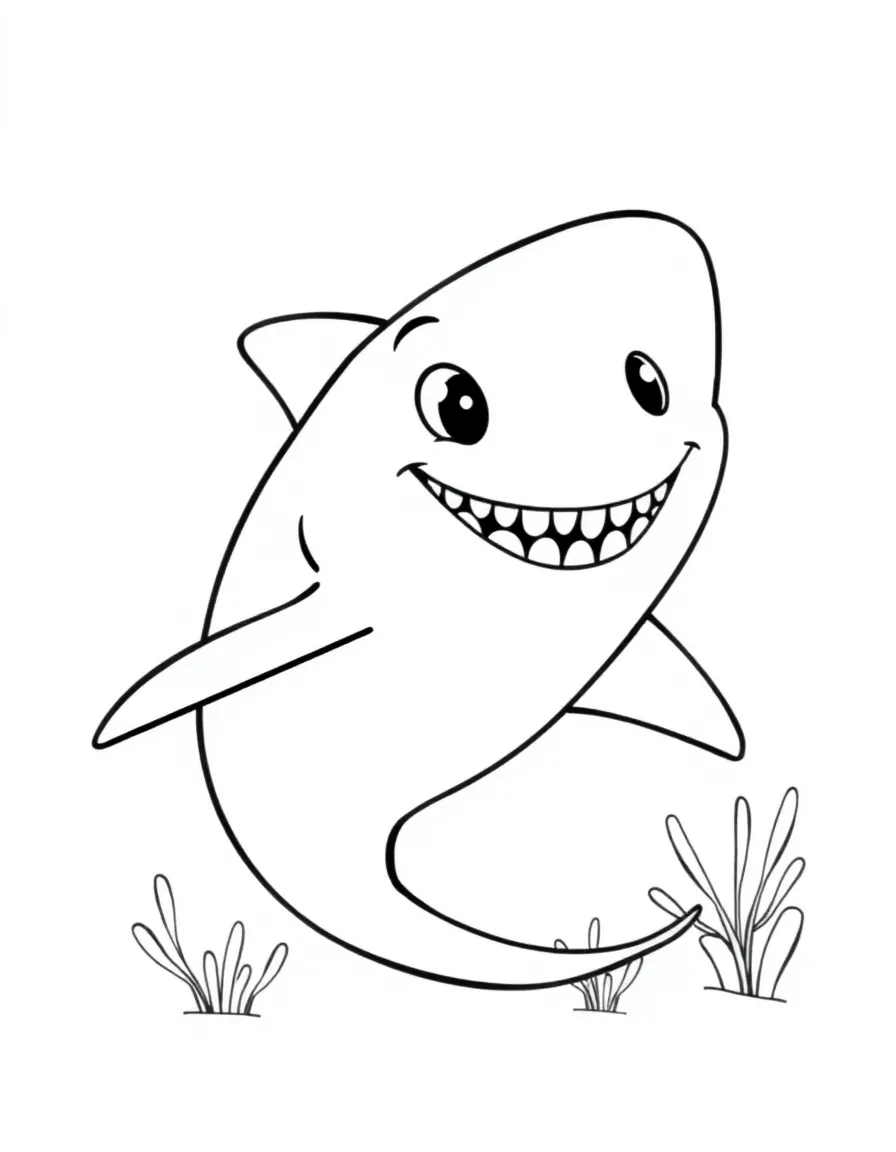 Cheerful cartoon whale shark coloring page