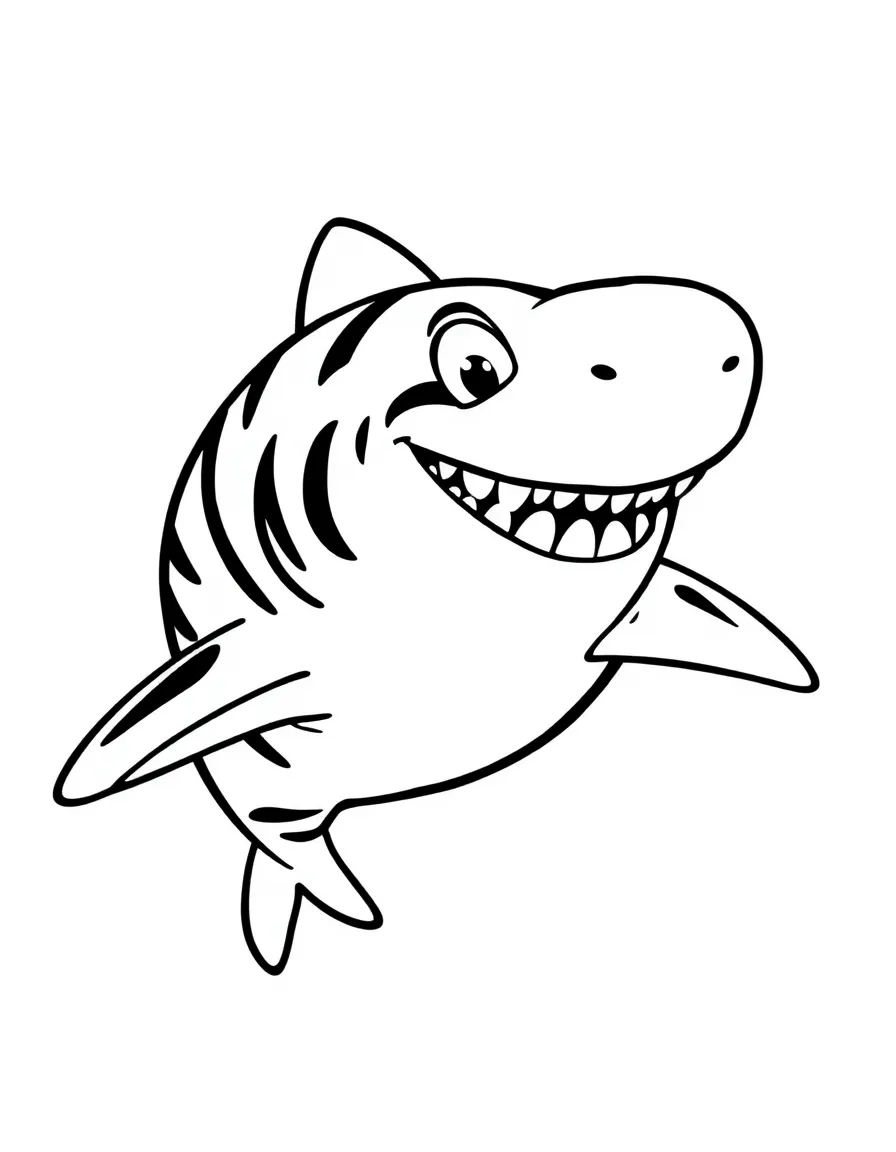 Cheerful cartoon tiger shark coloring page
