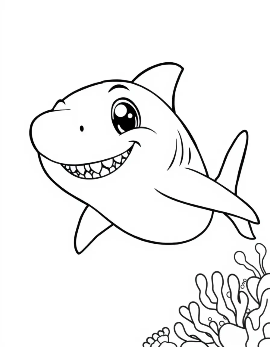 Cheerful cartoon reef shark coloring page