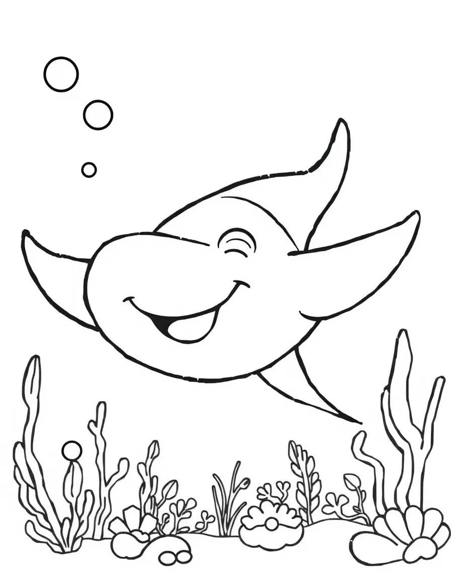 Cheerful cartoon stingray coloring page