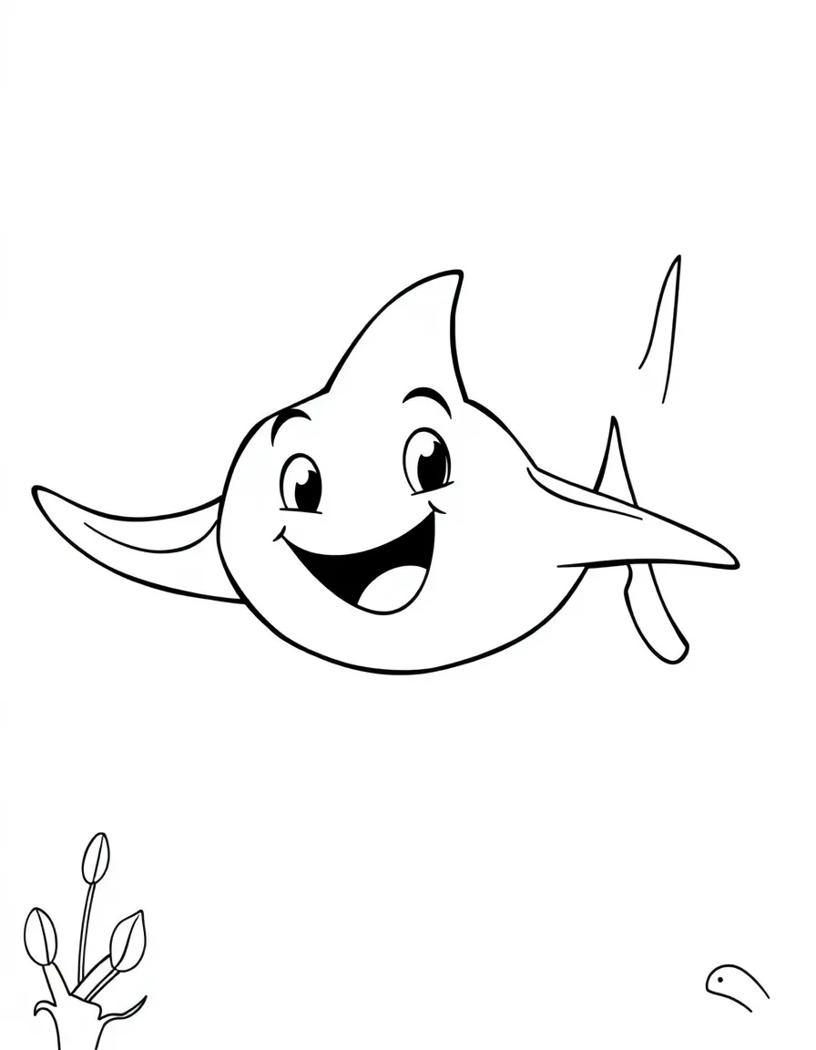 Cheerful cartoon manta ray coloring page
