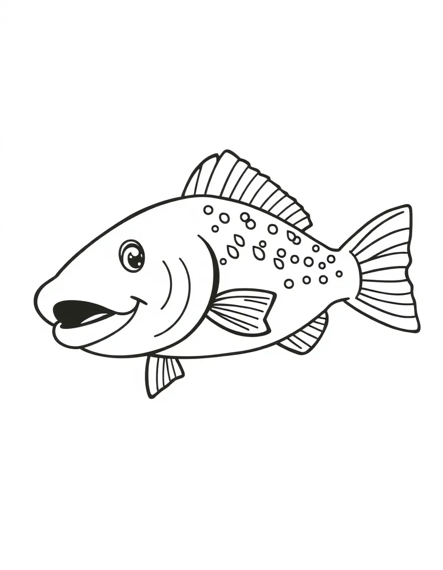 Cheerful cartoon trout coloring page