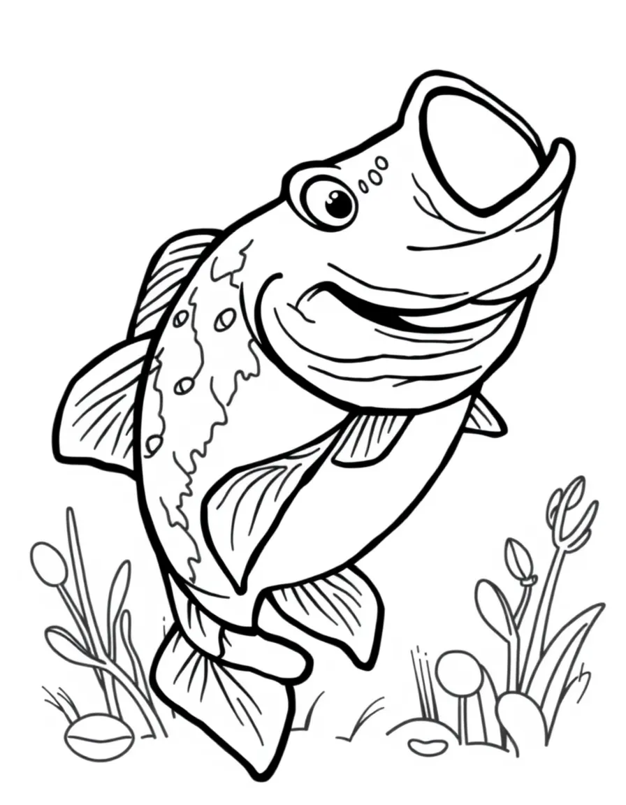 Cheerful cartoon bass coloring page