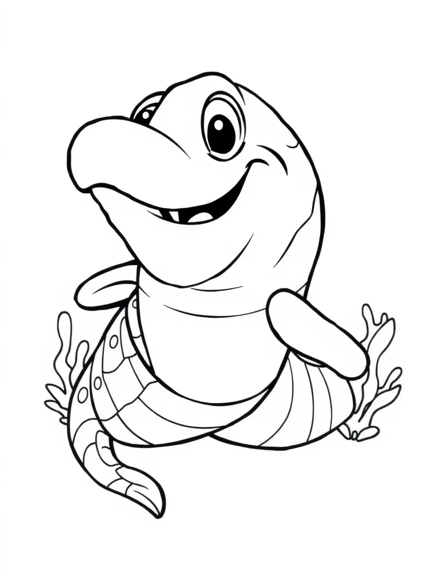 Cheerful cartoon moray eel coloring page