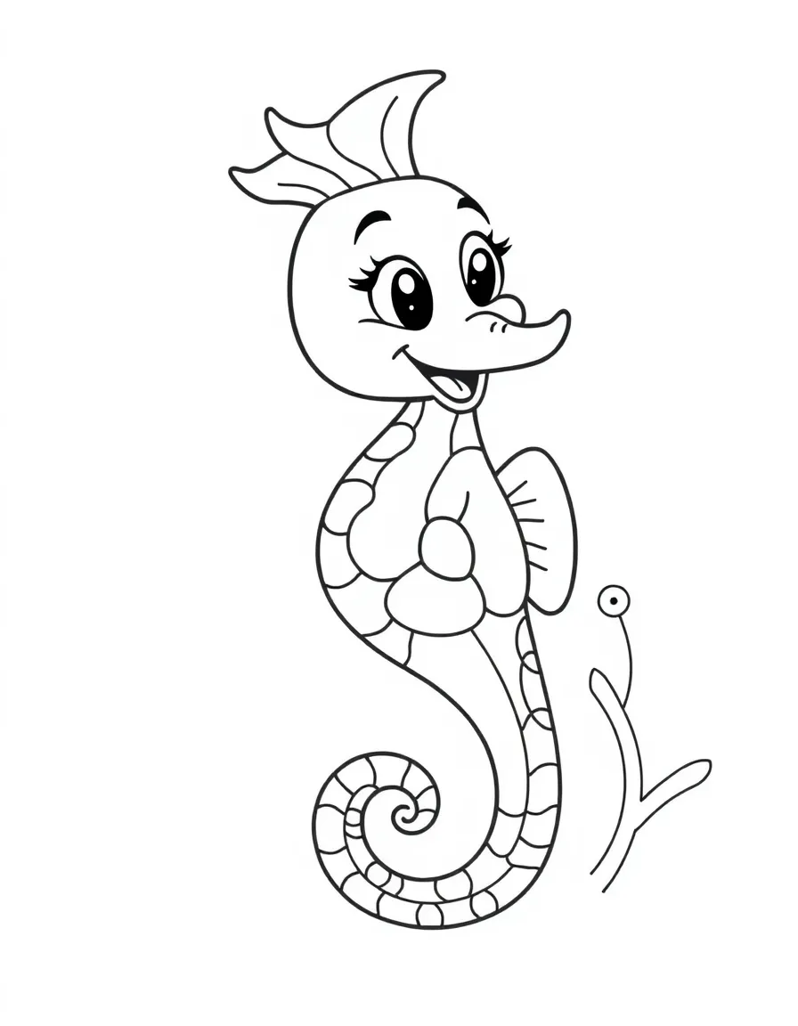 Cheerful cartoon seahorse coloring page
