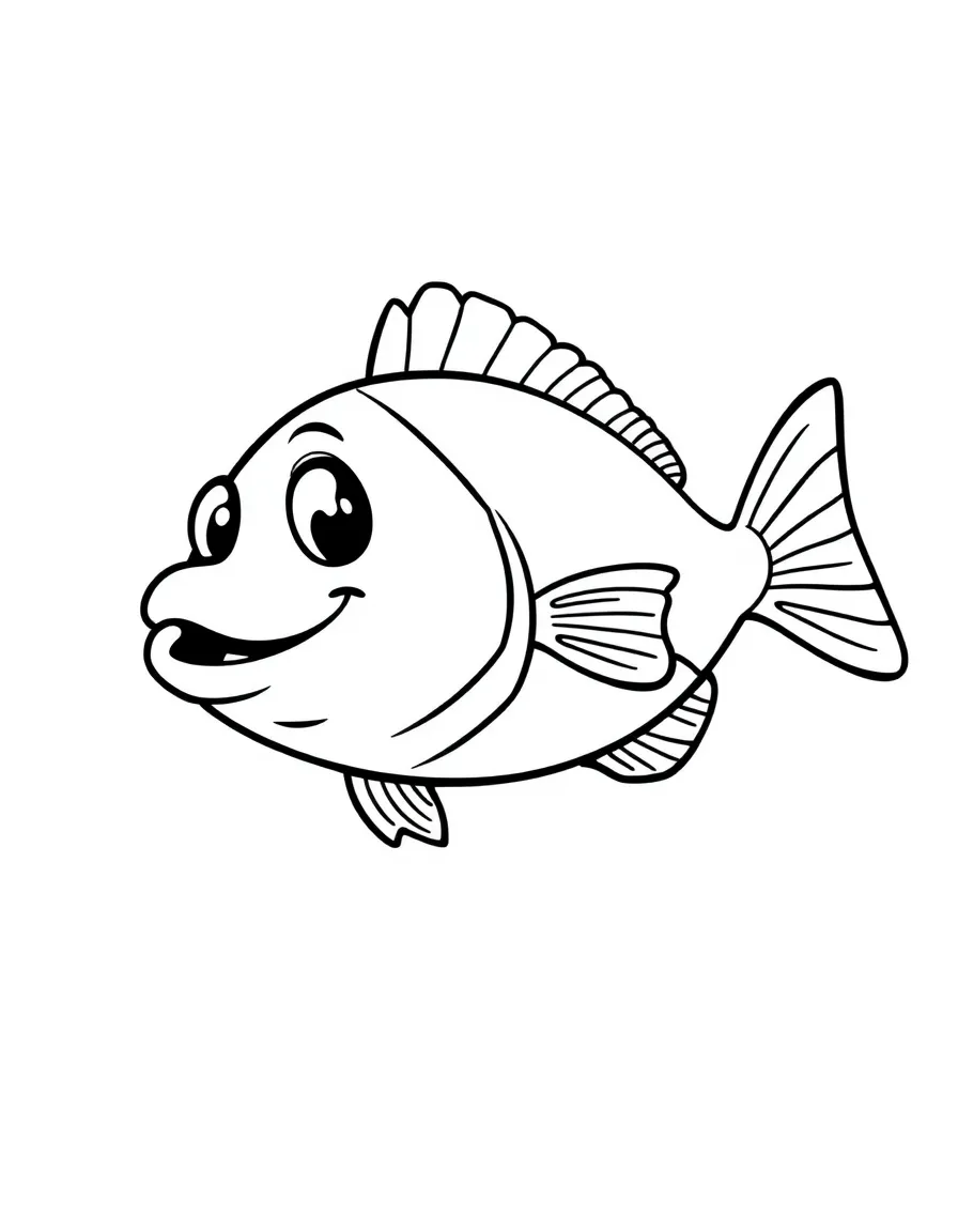Cheerful cartoon halibut coloring page