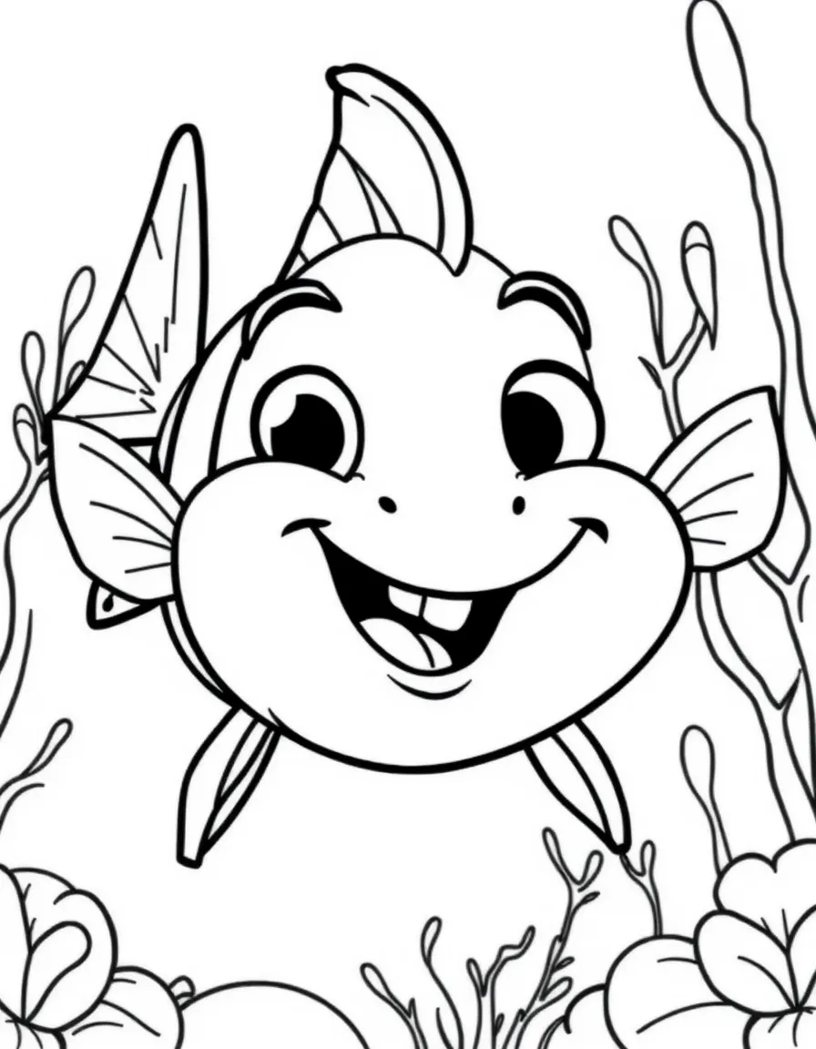 Cheerful cartoon cod coloring page
