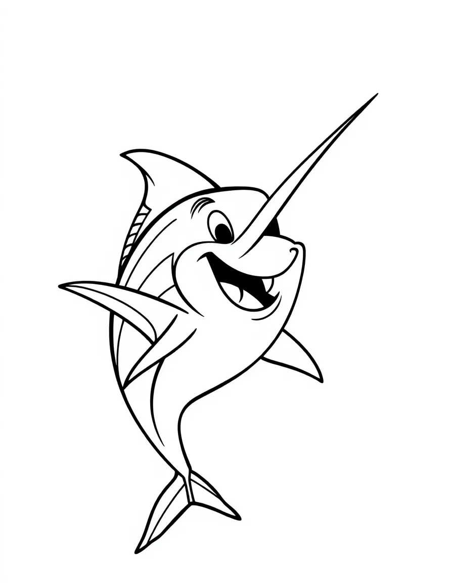 Cheerful cartoon marlin coloring page