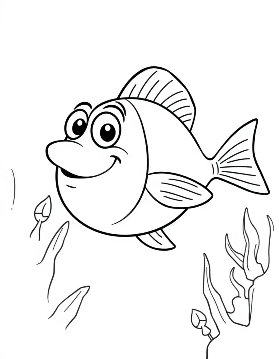 Cheerful cartoon pompano coloring page