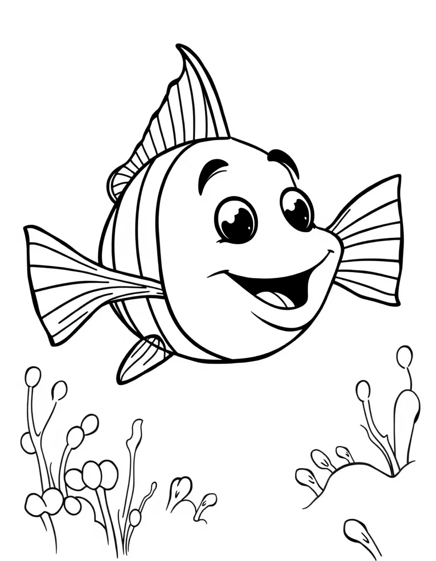 Cheerful cartoon triggerfish coloring page