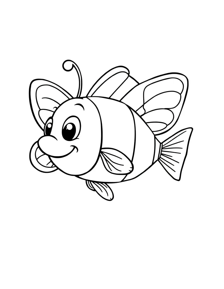 Cheerful cartoon butterflyfish coloring page