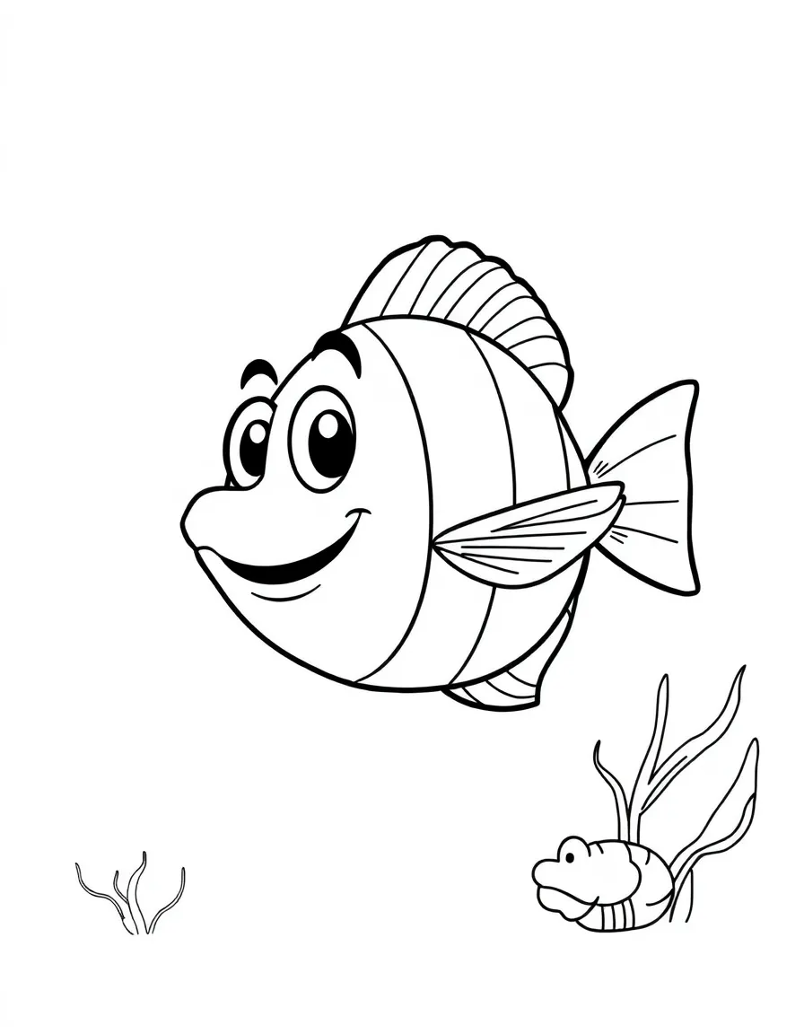 Cheerful cartoon filefish coloring page
